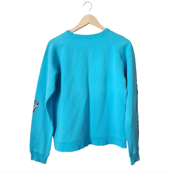 LUCKY BRAND x VINTAGE Y2K 2000s Stripe Sleeve crewneck logo Sweatshirt in blue M - Picture 2 of 8